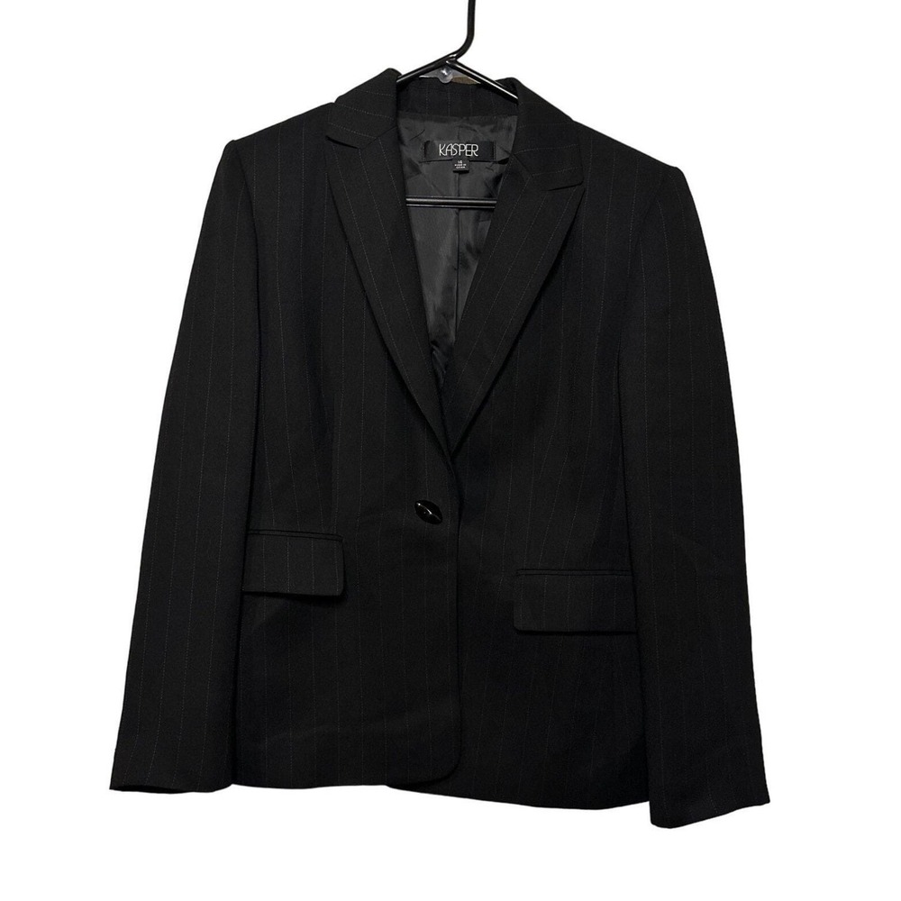 Kasper Black Blazer – Women's Office Wear, Single Button, Size 14